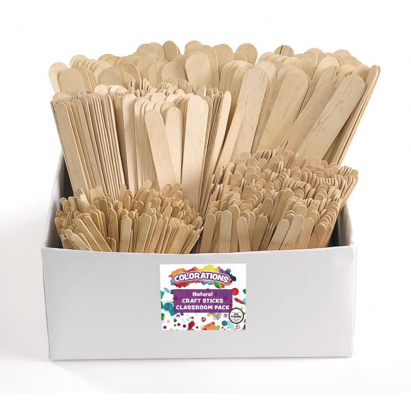 Colorations Assorted Sizes Natural Wood Craft Sticks Tongue Depressors, 1200 Piece Classroom Pack, All Natural, , 1mm Thick, Jumbo, Large, Regular, and Mini (Item # CPCS) - Image 1